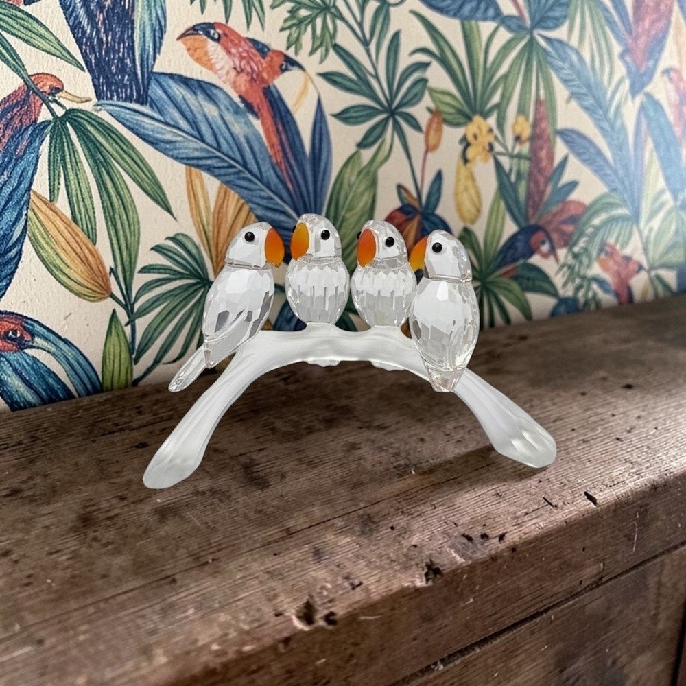 Swarovski Crystal Baby Lovebirds Figurine, Vintage Feathered Friends Collection
